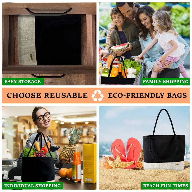 Canvas & Jute Tote Bag Black & natural